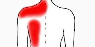 Dolor debajo del omóplato izquierdo desde atrás.